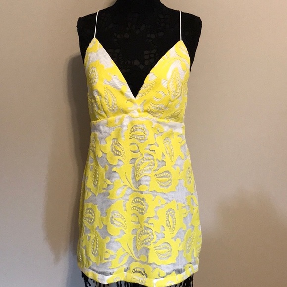NWOT Anthropology Mauve Yellow Lace Mini Summer Dress size 10 - Picture 2 of 8